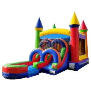 Modern Rainbow Combo bounce house rental with slide for birthday parties in New Jersey