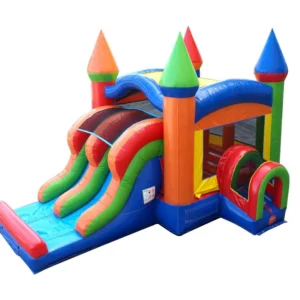 Castle 2 Lanes Rainbow Dry bounce house with double dry slide for kids party rental in New Jersey