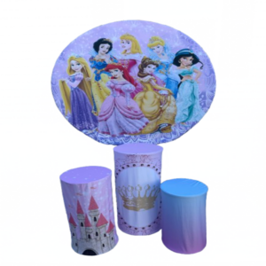 Princess backdrop rental with fairy tale princess themed decoration and display pedestals