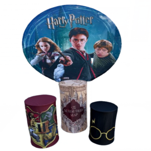 Harry Potter backdrop rental with wizard themed decoration and display pedestals