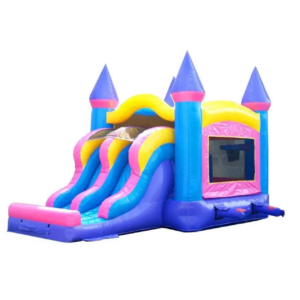 Pink Castle double lane bounce house combo with slide inflatable